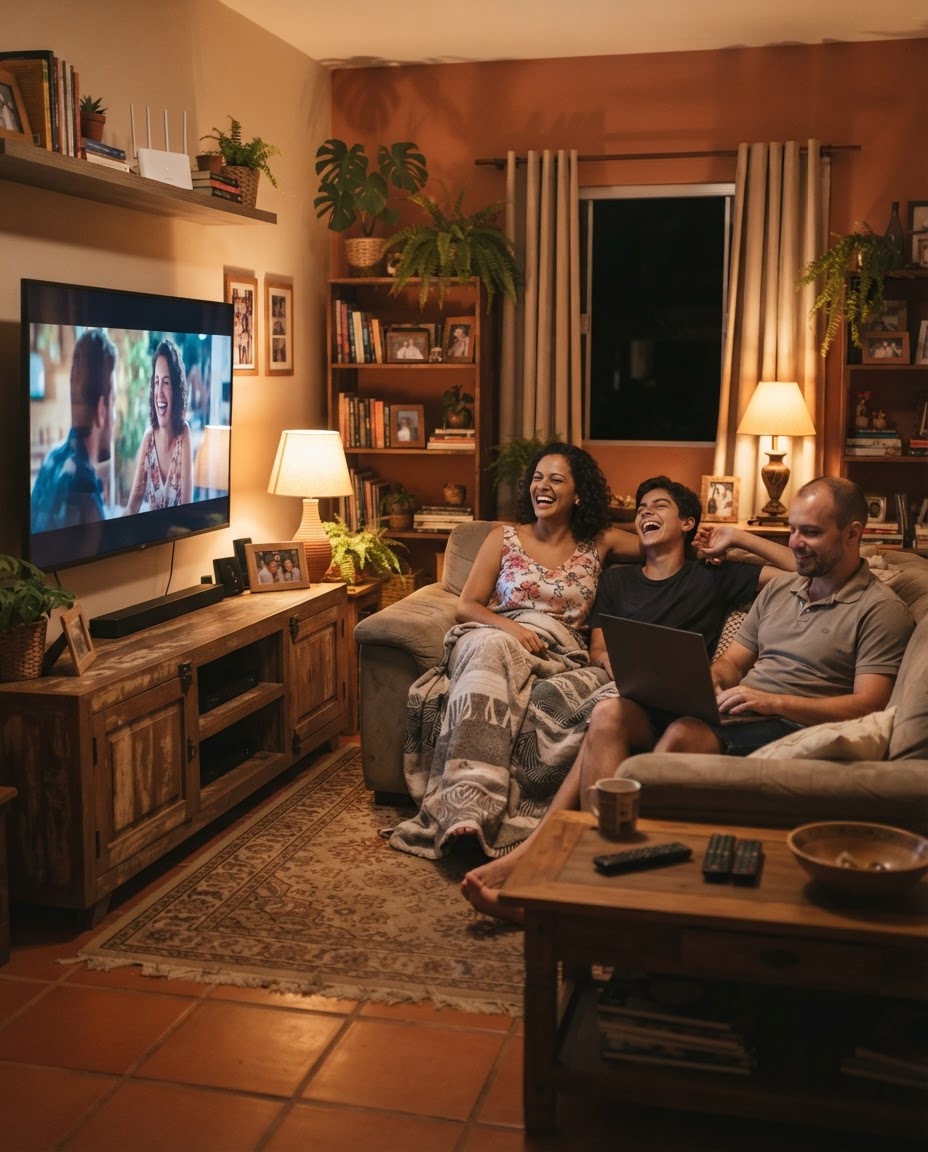 Família usando a internet fibra da Witrix